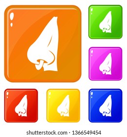 Human nose with piercing icons set collection vector 6 color isolated on white background