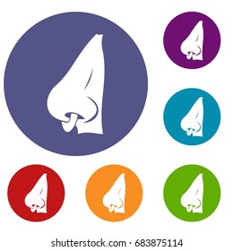 Human nose with piercing icons set