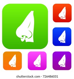 Human nose with piercing set icon color in flat style isolated on white. Collection sings vector illustration