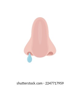 Human nose with symptoms of illness. Illustration of part of human face isolated on white background.