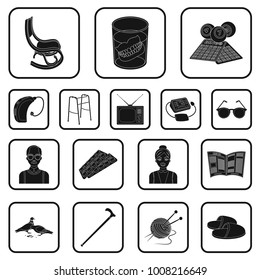 Human old age black icons in set collection for design. Pensioner, period of life vector symbol stock web illustration.