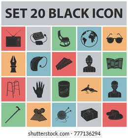 Human old age black icons in set collection for design. Pensioner, period of life vector symbol stock web illustration.