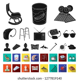 Human old age black,flat icons in set collection for design. Pensioner, period of life vector symbol stock web illustration.