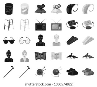 Human old age black,monochrome icons in set collection for design. Pensioner, period of life vector symbol stock web illustration.