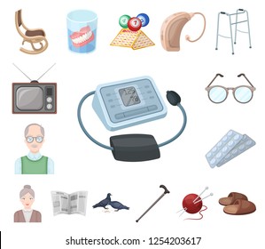 Human old age cartoon icons in set collection for design. Pensioner, period of life vector symbol stock web illustration.