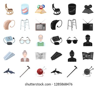 Human old age cartoon,black icons in set collection for design. Pensioner, period of life vector symbol stock web illustration.