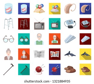 Human old age cartoon,flat icons in set collection for design. Pensioner, period of life vector symbol stock web illustration.