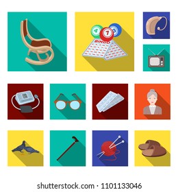 Human old age flat icons in set collection for design. Pensioner, period of life vector symbol stock web illustration.