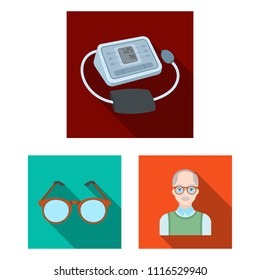 Human old age flat icons in set collection for design. Pensioner, period of life vector symbol stock web illustration.