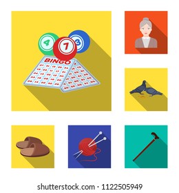 Human old age flat icons in set collection for design. Pensioner, period of life vector symbol stock web illustration.