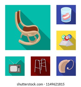 Human old age flat icons in set collection for design. Pensioner, period of life vector symbol stock web illustration.