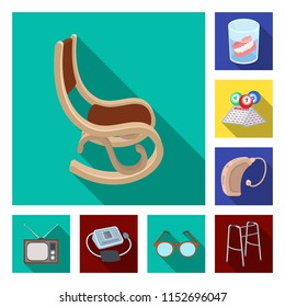 Human old age flat icons in set collection for design. Pensioner, period of life vector symbol stock web illustration.