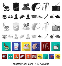 Human old age flat icons in set collection for design. Pensioner, period of life vector symbol stock web illustration.