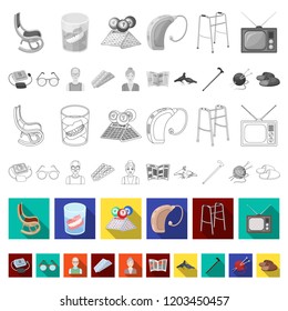 Human old age flat icons in set collection for design. Pensioner, period of life vector symbol stock web illustration.