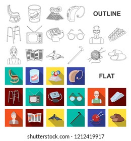 Human old age flat icons in set collection for design. Pensioner, period of life vector symbol stock web illustration.