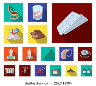 Human old age flat icons in set collection for design. Pensioner, period of life vector symbol stock web illustration.