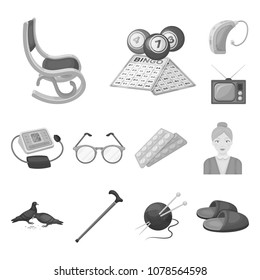Human old age monochrome icons in set collection for design. Pensioner, period of life vector symbol stock web illustration.