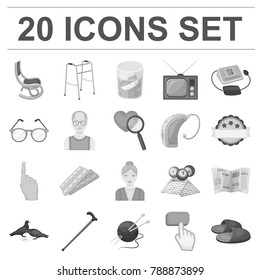 Human old age monochrome icons in set collection for design. Pensioner, period of life vector symbol stock web illustration.