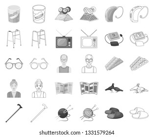 Human old age monochrome,outline icons in set collection for design. Pensioner, period of life vector symbol stock web illustration.