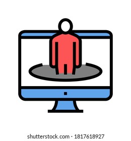 human on computer screen color icon vector. human on computer screen sign. isolated symbol illustration