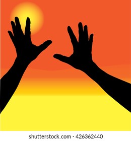 Human open empty hands with palms up over blurred sunset background. Merry Christmas, Thankful, Give thanks, Worship, Forgiveness, Mercy, Humble, Repentance, Reconcile, Adoration, Trust, Faith concept