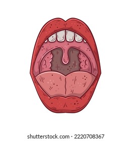 Human open mouth hand drawn cartoon simple vector illustration. Medicine and anatomy.