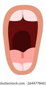 Human open mouth showing tongue and teeth, oral cavity, healthcare and anatomy concept, cartoon vector illustration isolated on white background