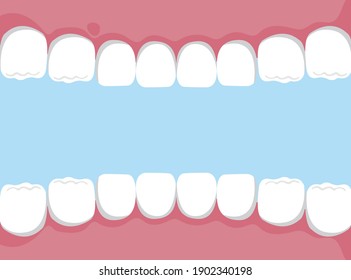 Human oral cavity. Inside an open mouth. Jaw with teeth inside view. Healthy teeth. Dental care and orthodontic concept.