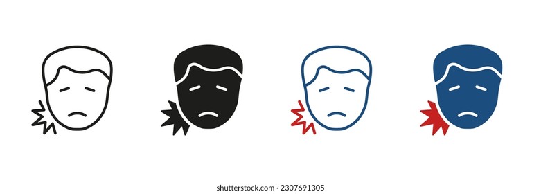 Human Oral Disease, Dentists Treatment Pictogram Collection. Teeth Ache Problem, Patient Male with Dental Pain Symbol. Man with Toothache Silhouette and Line Icon Set. Isolated Vector Illustration.