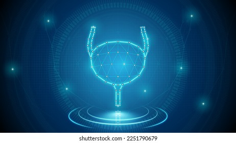 Banda de órganos humanos Sistema urinario Sustitución de la parte cibernetica médica Holograma digital neuronal resplandor de neón Futurista Triangulado Polígono baja fondo de polo