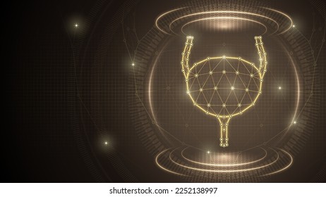 Human Organ Bladder Urinary System Medical Futuristic Medical Hologram Neon Glow Low Polygonal Triangulated Line Dot Connection Geometric Grid Brown Background Infographic Template