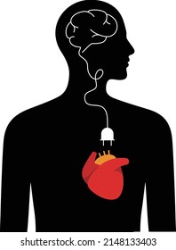 Cerebro de órganos humanos, corazón y clavija, ilustración vectorial