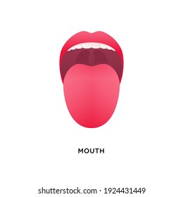 Colección de órganos humanos. Ilustración de color de icono anatómico moderno y plano vectorial. Lengua con labios. Símbolo de sentido delicioso de la boca.