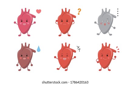 Human organ heart, expressions and actions set