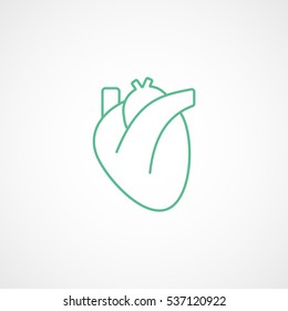 Human Organ Heart Green Line Icon On White Background