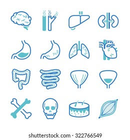 Human Organ Icon Set. Included The Icons As Entrails, Body Parts, Health, Inside, Skin, Muscle And More.