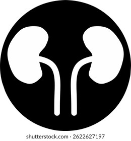 Human organ kidneys anatomy silhouette image illustration inside black round background. Perfect for medical app or website menu.