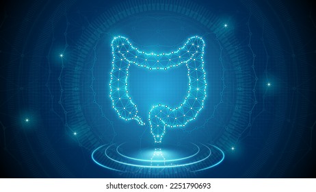 Human Organ Large Intestine Colon Gastrointestinal System Medical Cybernetic Part Transplant Replacement Neural Digital Hologram Neon Glow Futuristic Triangulated Polygonal Low Poly Background