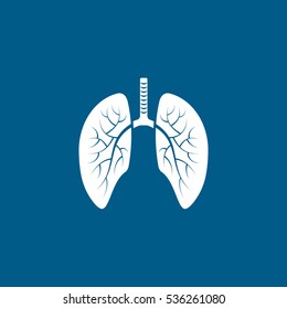 Human Organ Lung Flat Icon On Blue Background