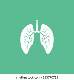 Human Organ Lung Flat Icon On Green Background