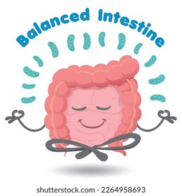 Human organ mascot balanced intestine, in harmony with probiotics. Ideal for training and educational materials