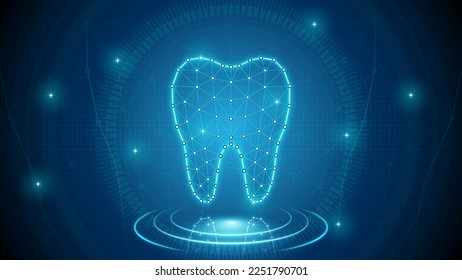 Human Organ Molar Tooth, Dental Care, Orthodontic, Digestive, Skeletal System Medical Cybernetic Part Transplant Replacement Hologram Neon Glow Futuristic Triangle Low Poly Object Background