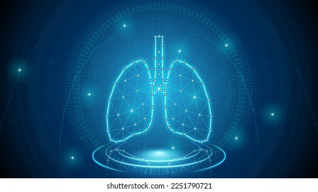 Human Organ Pair of Lungs Respiratory System Medical Cybernetic Part Transplant Replacement Neural Digital Hologram Neon Glow Futuristic Triangulated Polygonal Low Poly Background