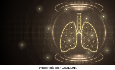 Human Organ Pair of Lungs Respiratory System Medical Futuristic Medical Hologram Neon Glow Low Polygonal Triangulated Line Dot Connection Geometric Grid Brown Background Infographic Template