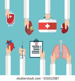 Human Organ For Transplantation Concept With Hands, Medical Banner