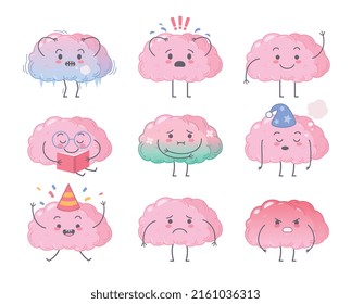 Human organs characters cartoon set with isolated images of human brain health character on blank background vector illustration