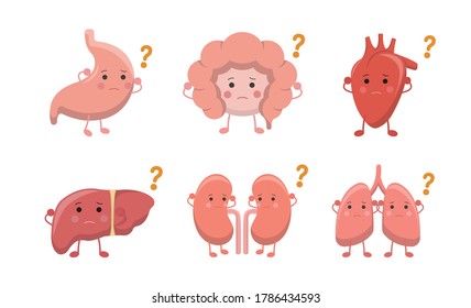 Órganos humanos conjunto de acción emoji, personaje de dibujos animados de iconos de ilustración, diseño plano vectorial