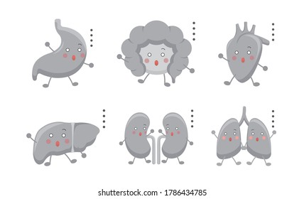 Human organs emoji action set, illustration icon cartoon character, vector flat design