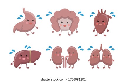 Human organs emoji action set, illustration icon cartoon character, vector flat design