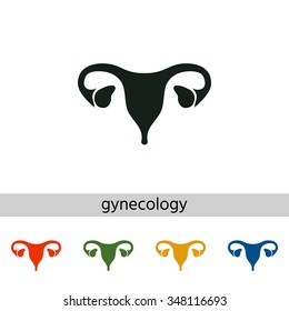 Human organs. Female uterus. Set of varicolored icons.